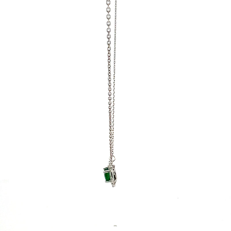 1.30 Carat Emerald 0.16 Carat Round Brilliant Diamond 14 Karat White Gold Pendant Necklace