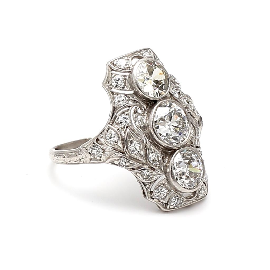Platinum Art Deco Ring with 2.15 Carat Old European F VS Diamonds Size 5.5