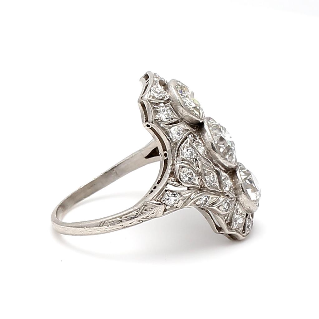 Platinum Art Deco Ring with 2.15 Carat Old European F VS Diamonds Size 5.5