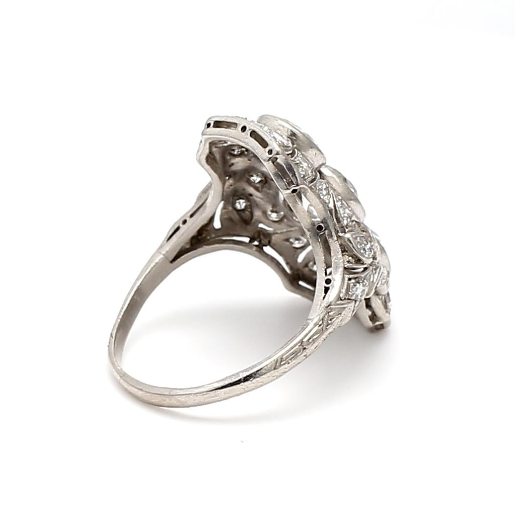 Platinum Art Deco Ring with 2.15 Carat Old European F VS Diamonds Size 5.5