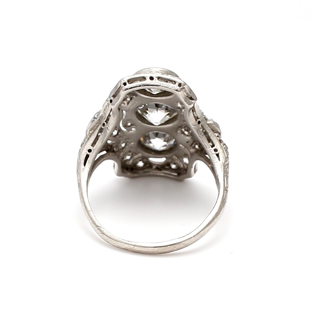 Platinum Art Deco Ring with 2.15 Carat Old European F VS Diamonds Size 5.5