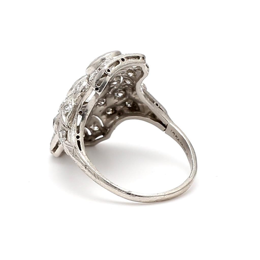 Platinum Art Deco Ring with 2.15 Carat Old European F VS Diamonds Size 5.5