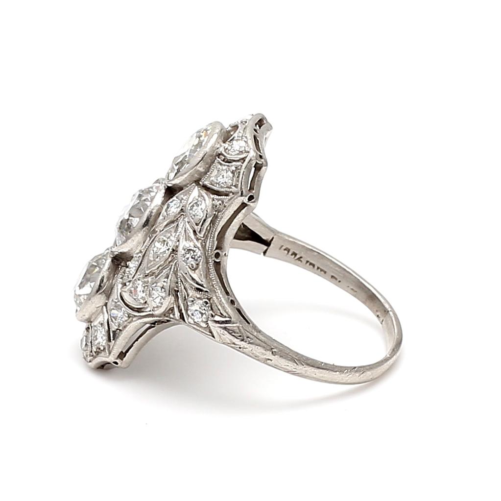 Platinum Art Deco Ring with 2.15 Carat Old European F VS Diamonds Size 5.5