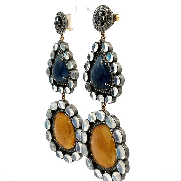 Vintage 41.30 Grams 14 Karat Gold/Silver Gems Stone Earrings