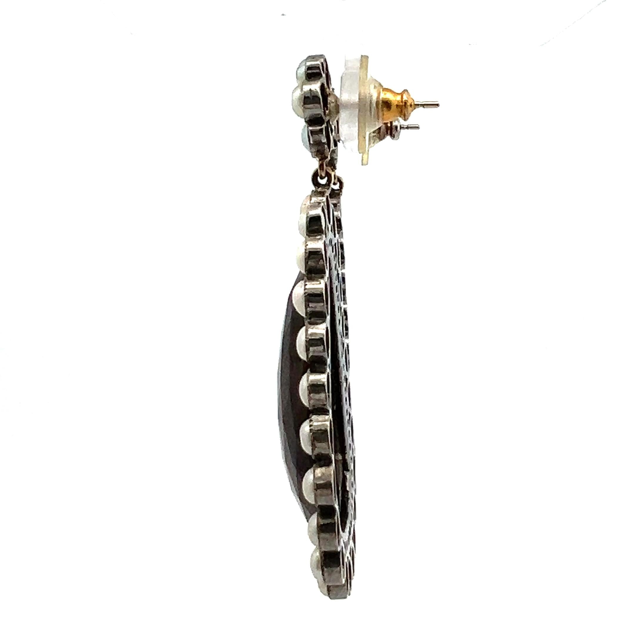 Vintage 14K Gold/Silver Drop Earrings with Gemstones and Pearls 2.5x1.25 Inch
