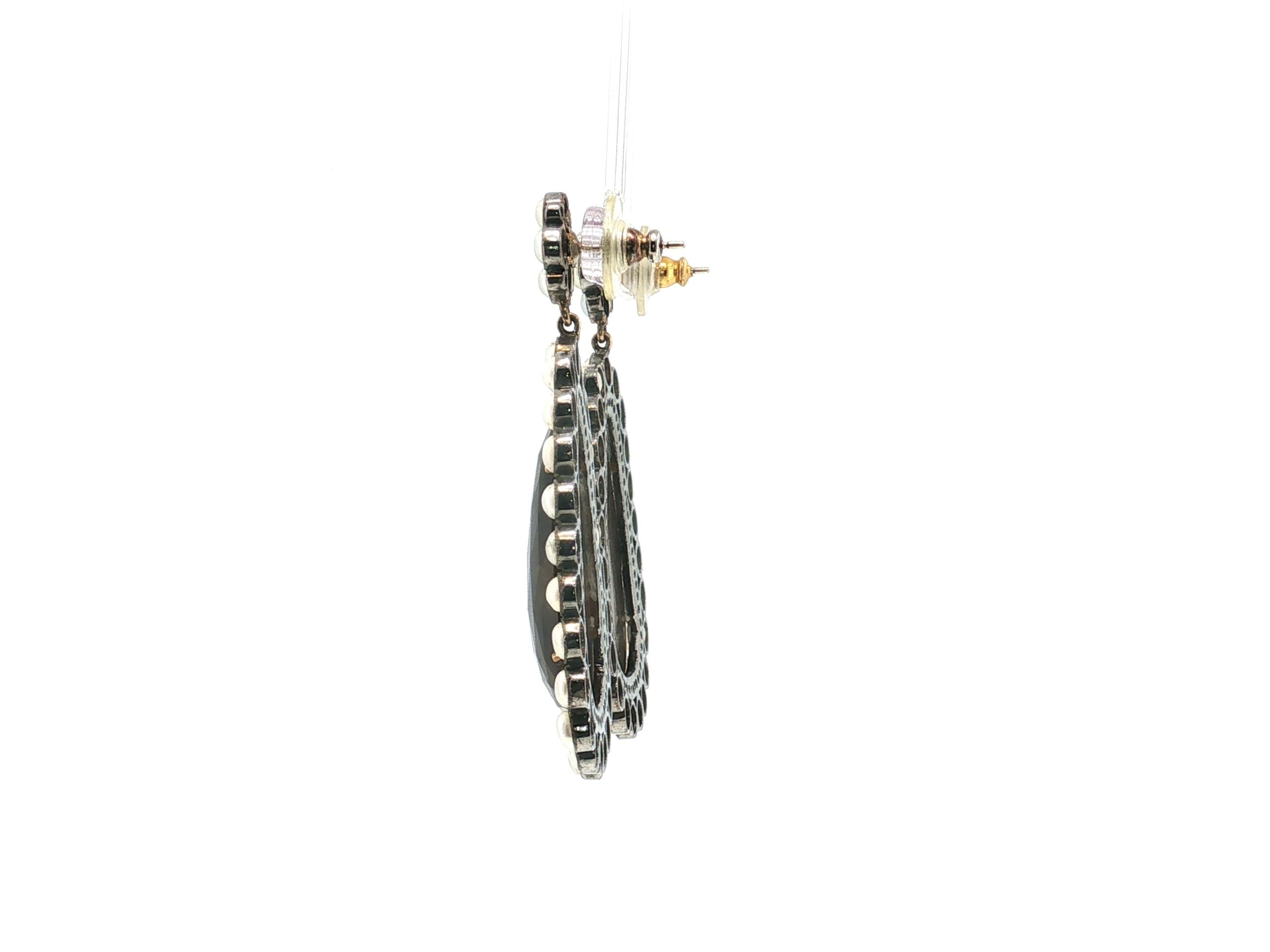 Vintage 14K Gold/Silver Drop Earrings with Gemstones and Pearls 2.5x1.25 Inch