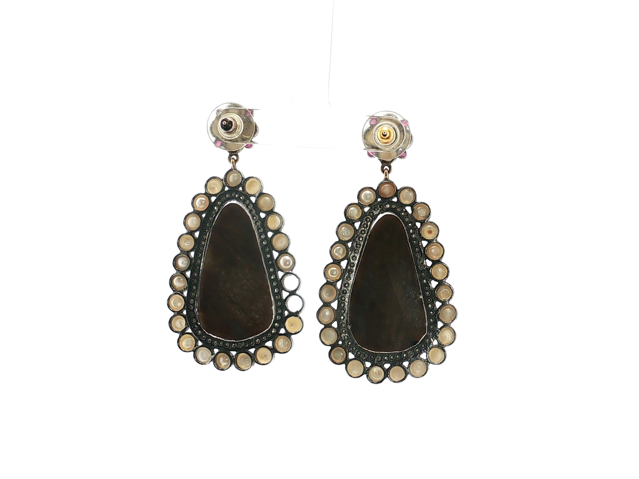 Vintage 14K Gold/Silver Drop Earrings with Gemstones and Pearls 2.5x1.25 Inch