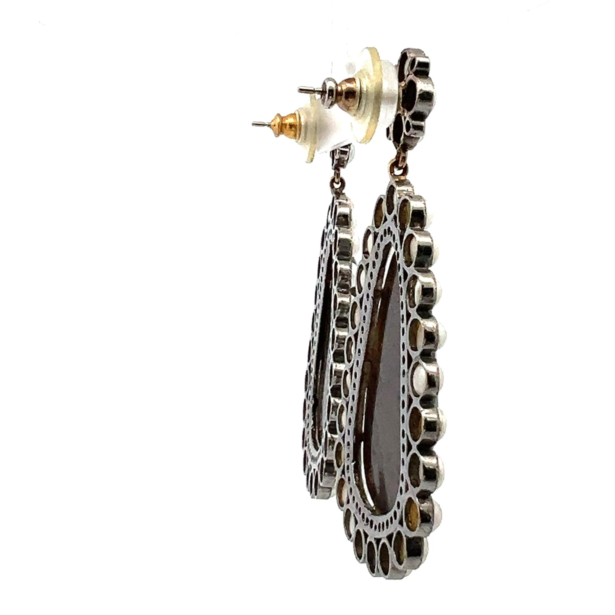 Vintage 14K Gold/Silver Drop Earrings with Gemstones and Pearls 2.5x1.25 Inch