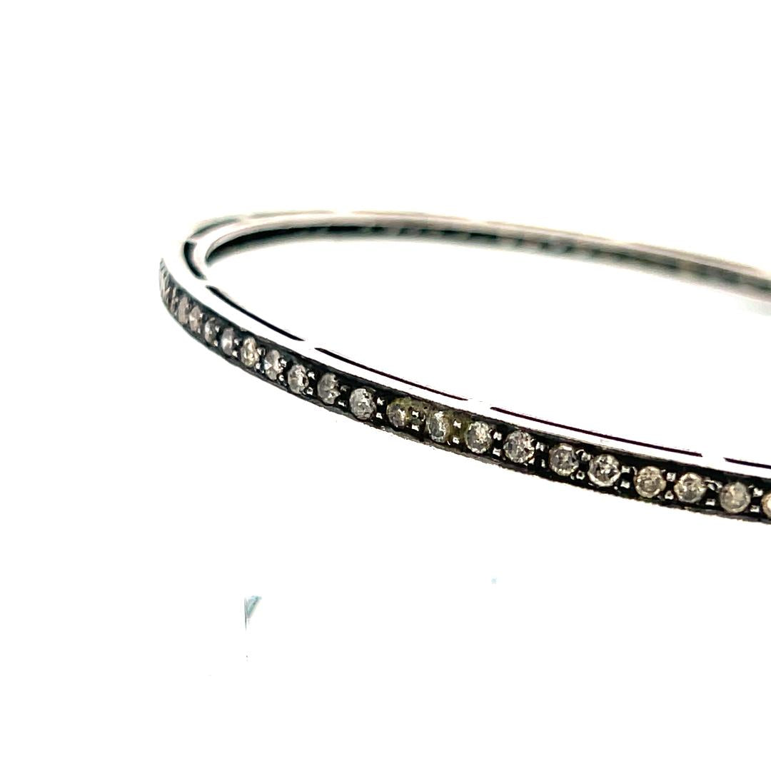 1.92 Carat Round Brilliant W SI Diamond Silver Bangle Bracelet