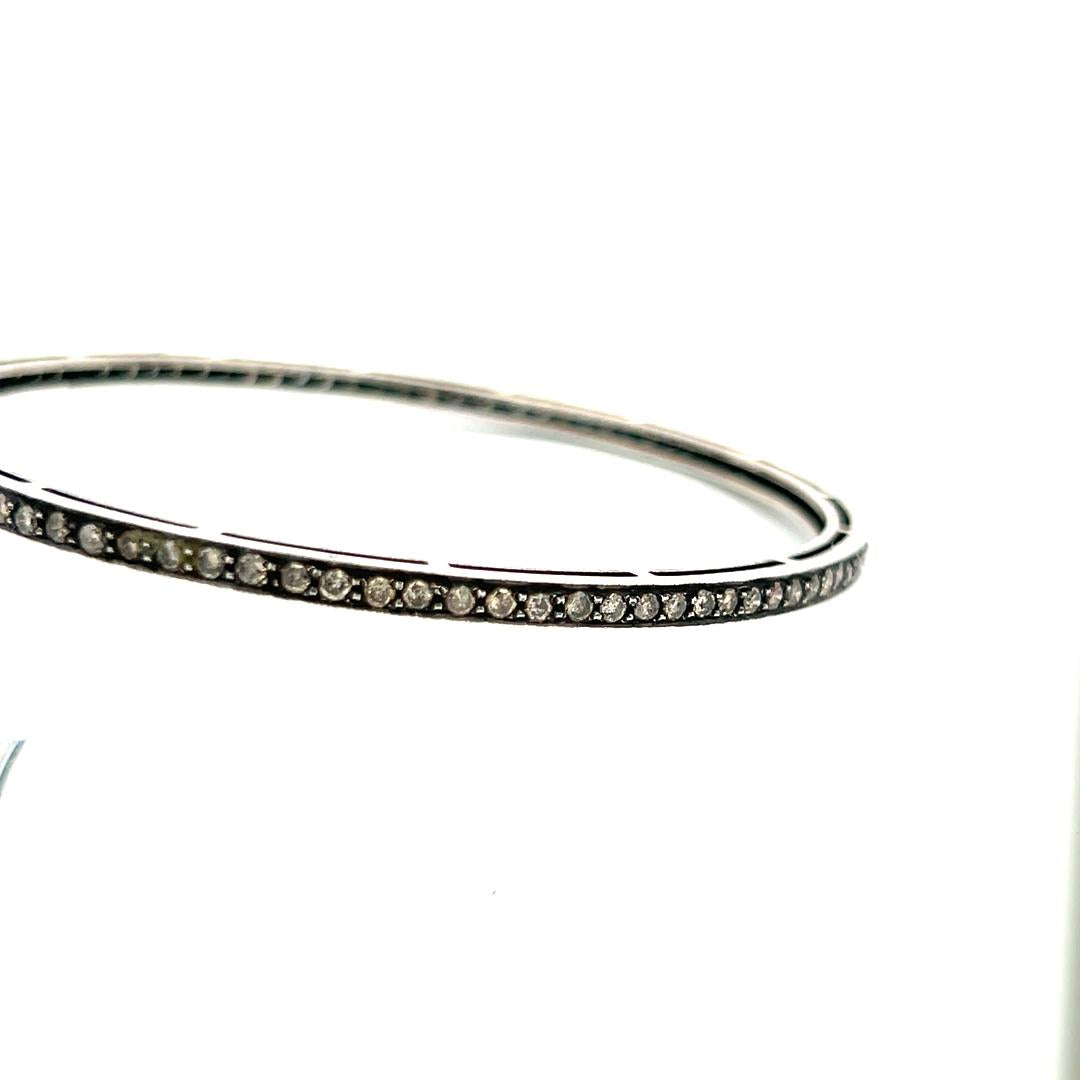 1.92 Carat Round Brilliant W SI Diamond Silver Bangle Bracelet