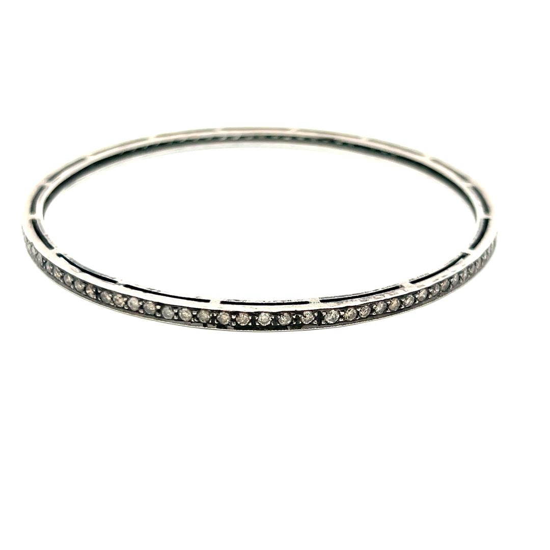 1.92 Carat Round Brilliant W SI Diamond Silver Bangle Bracelet