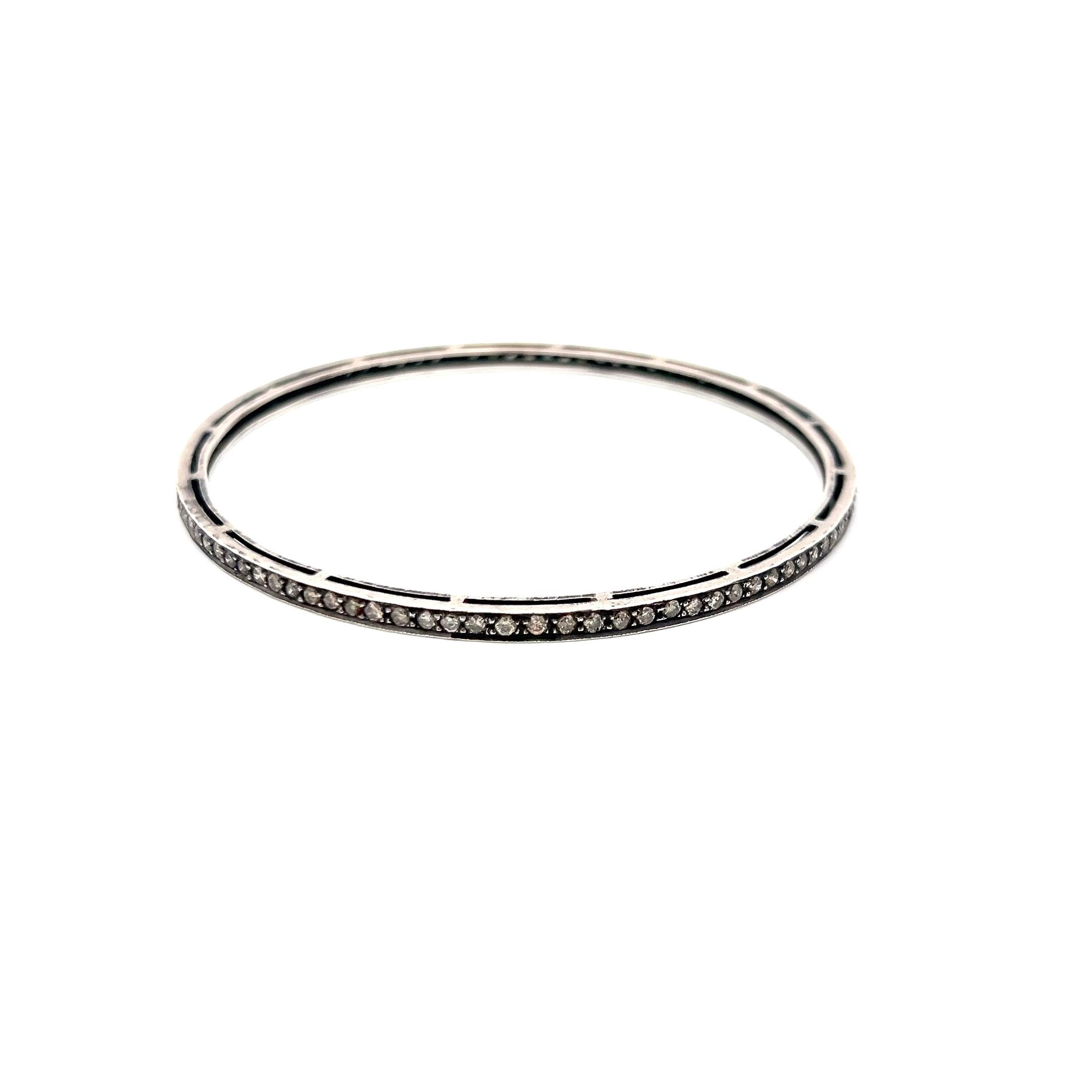 1.92 Carat Round Brilliant W SI Diamond Silver Bangle Bracelet