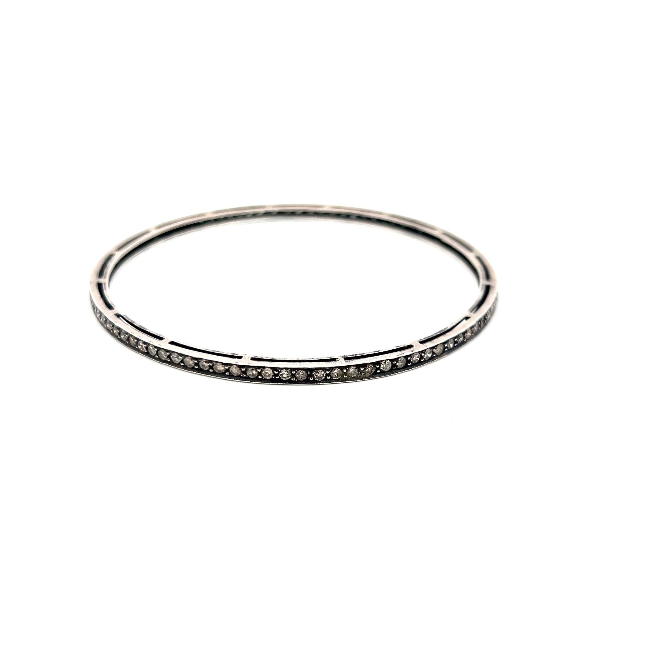 1.92 Carat Round Brilliant W SI Diamond Silver Bangle Bracelet