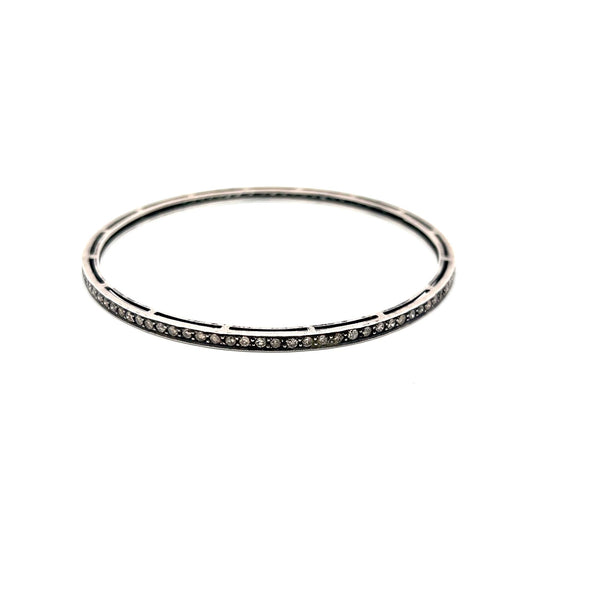 1.92 Carat Round Brilliant W SI Diamond Silver Bangle Bracelet