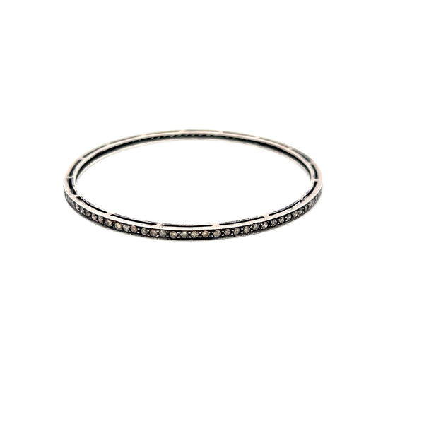 1.92 Carat Round Brilliant W SI Diamond Silver Bangle Bracelet