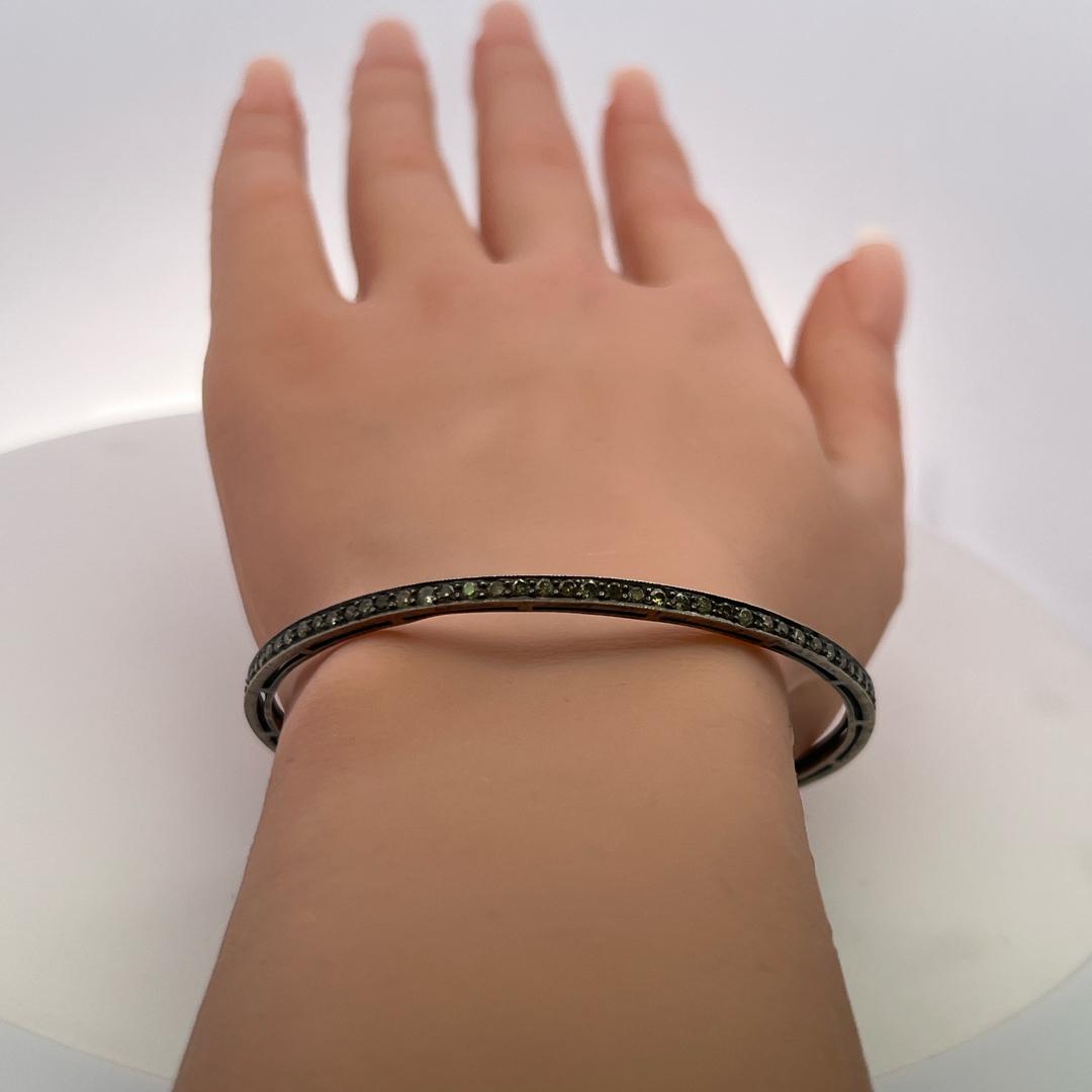 1.92 Carat Round Brilliant W SI Diamond Silver Bangle Bracelet