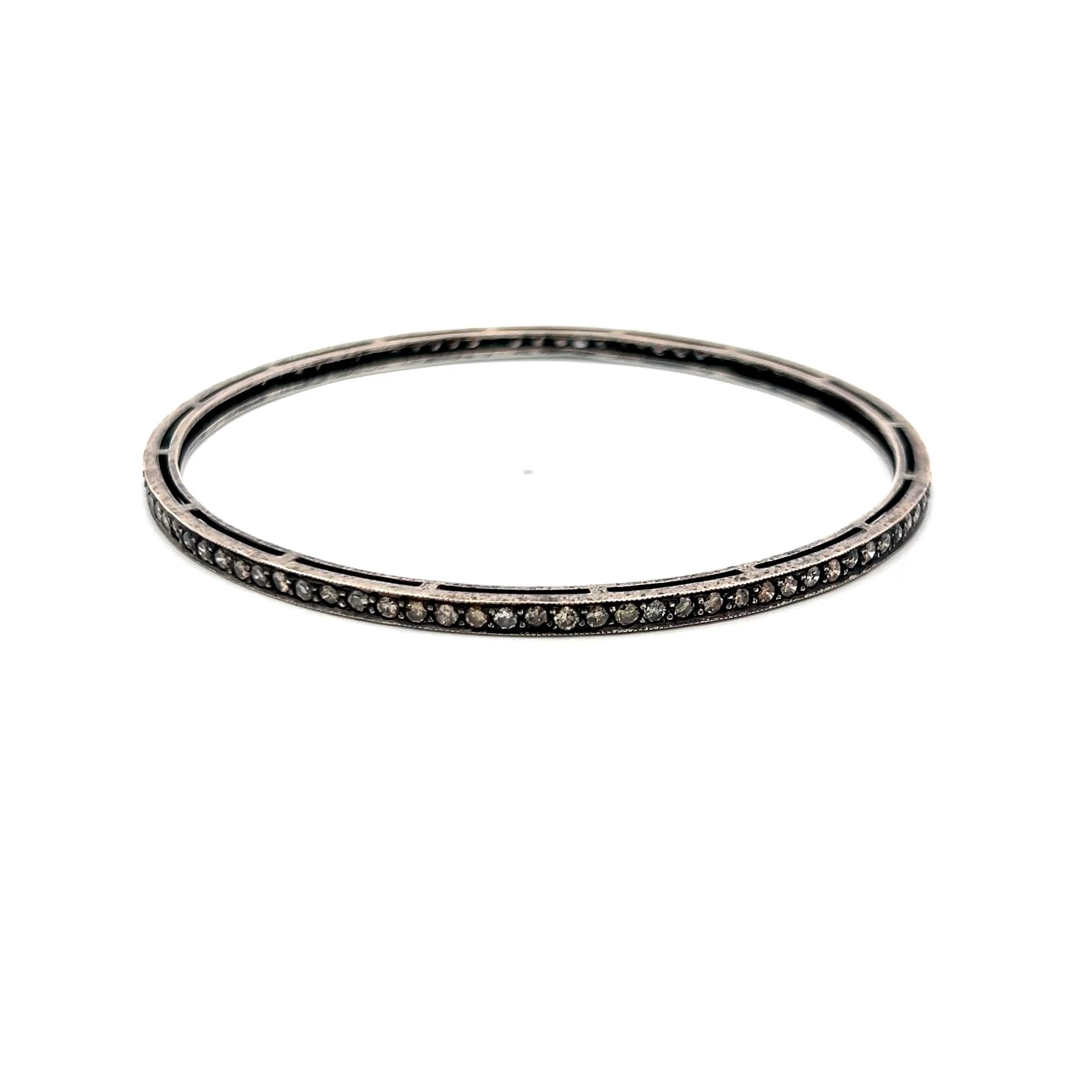 1.92 Carat Round Brilliant W SI Diamond Silver Bangle Bracelet