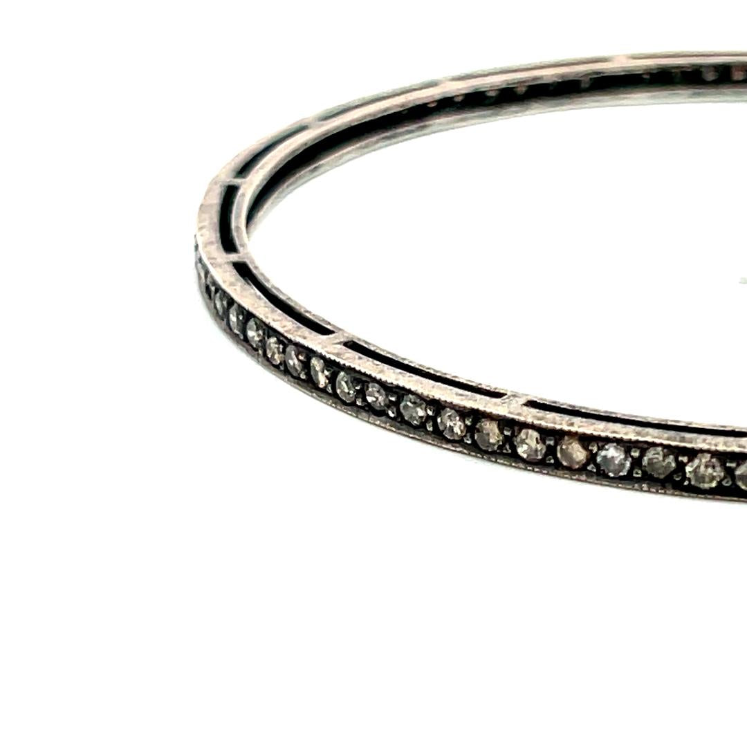 1.92 Carat Round Brilliant W SI Diamond Silver Bangle Bracelet