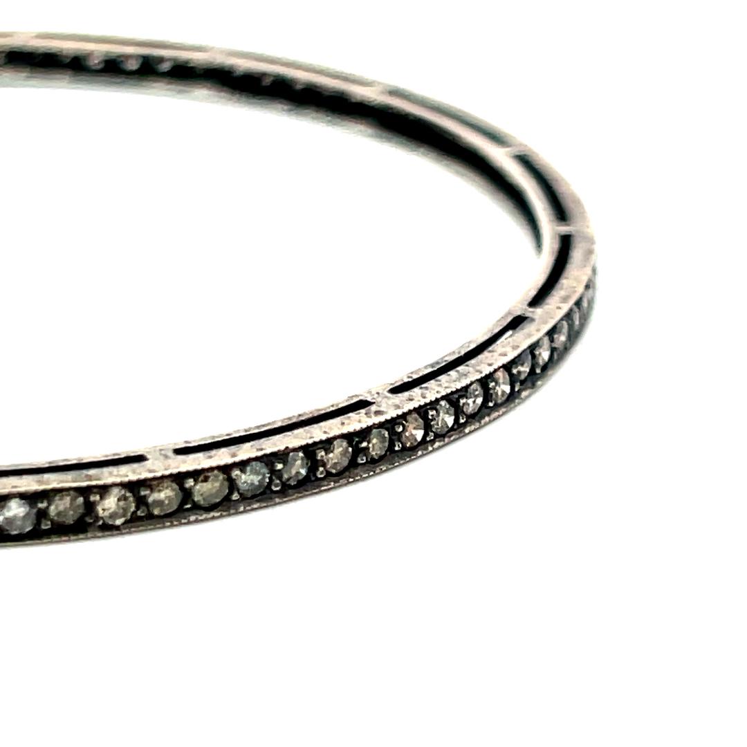 1.92 Carat Round Brilliant W SI Diamond Silver Bangle Bracelet