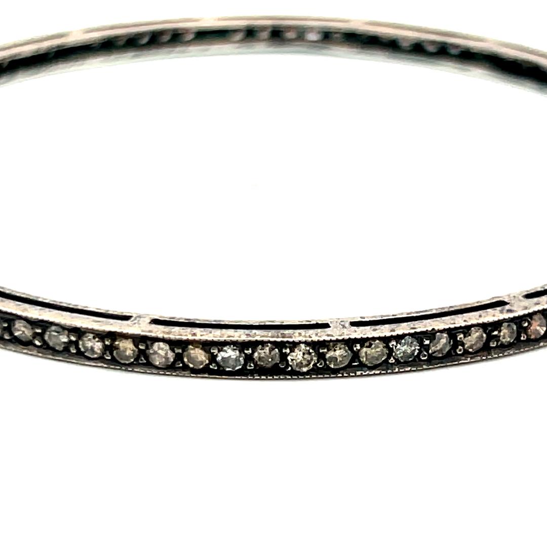 1.92 Carat Round Brilliant W SI Diamond Silver Bangle Bracelet