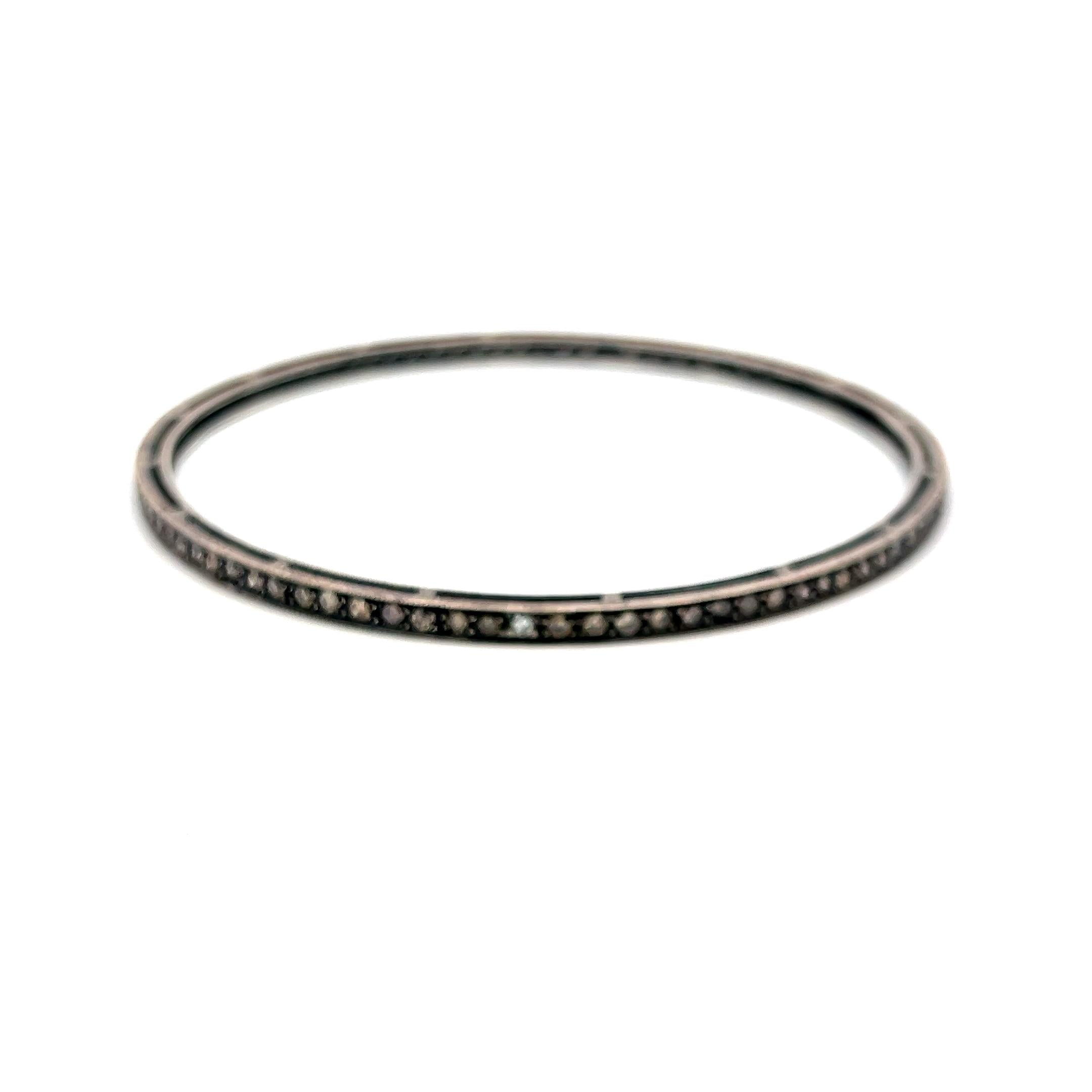 1.92 Carat Round Brilliant W SI Diamond Silver Bangle Bracelet