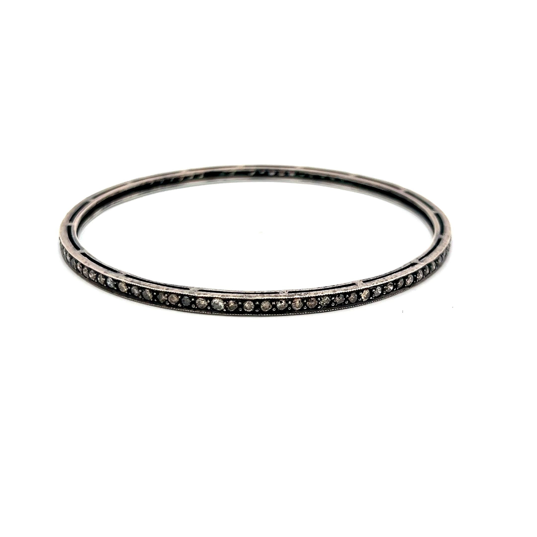 1.92 Carat Round Brilliant W SI Diamond Silver Bangle Bracelet