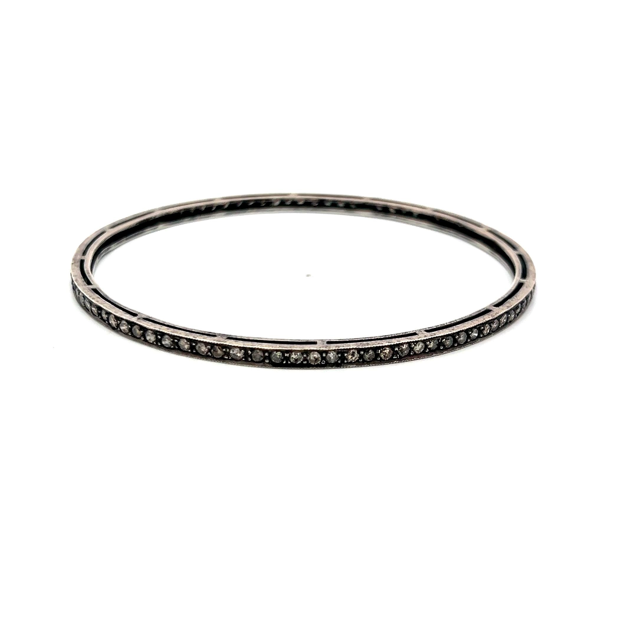 1.92 Carat Round Brilliant W SI Diamond Silver Bangle Bracelet