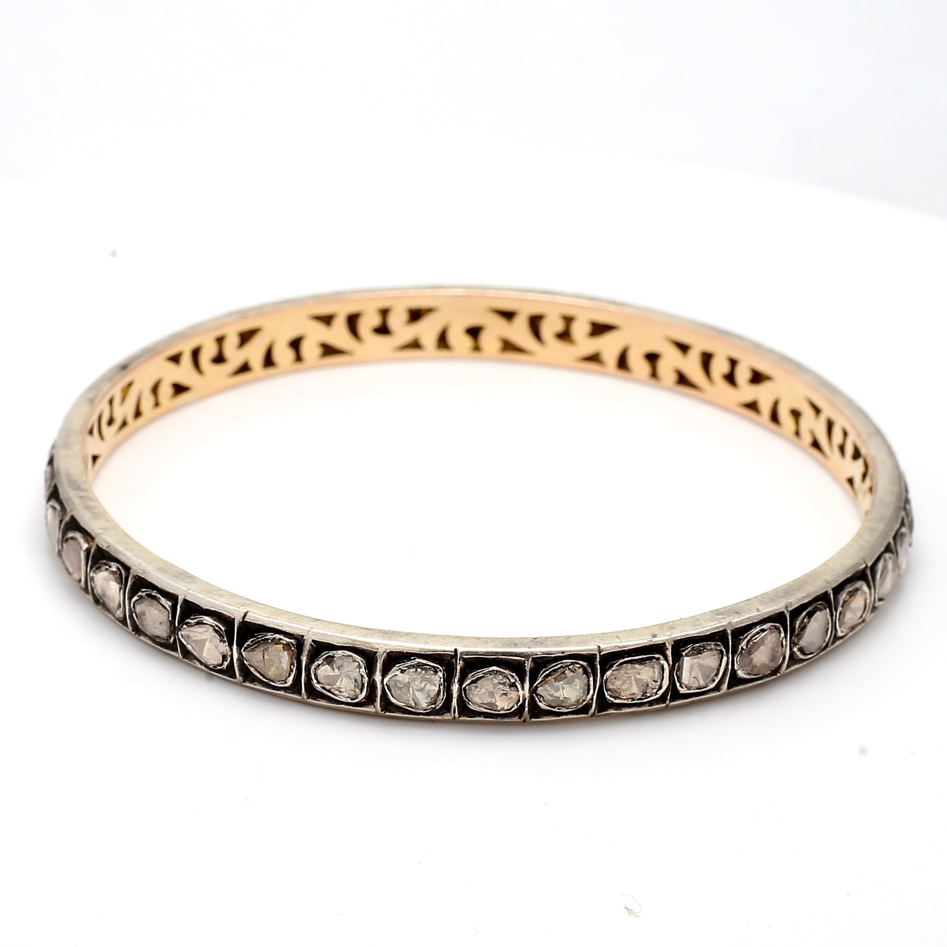 6.00 Carat Rose Cut and mixed cut I1 Diamond Gold/Silver Bangle Bracelet
