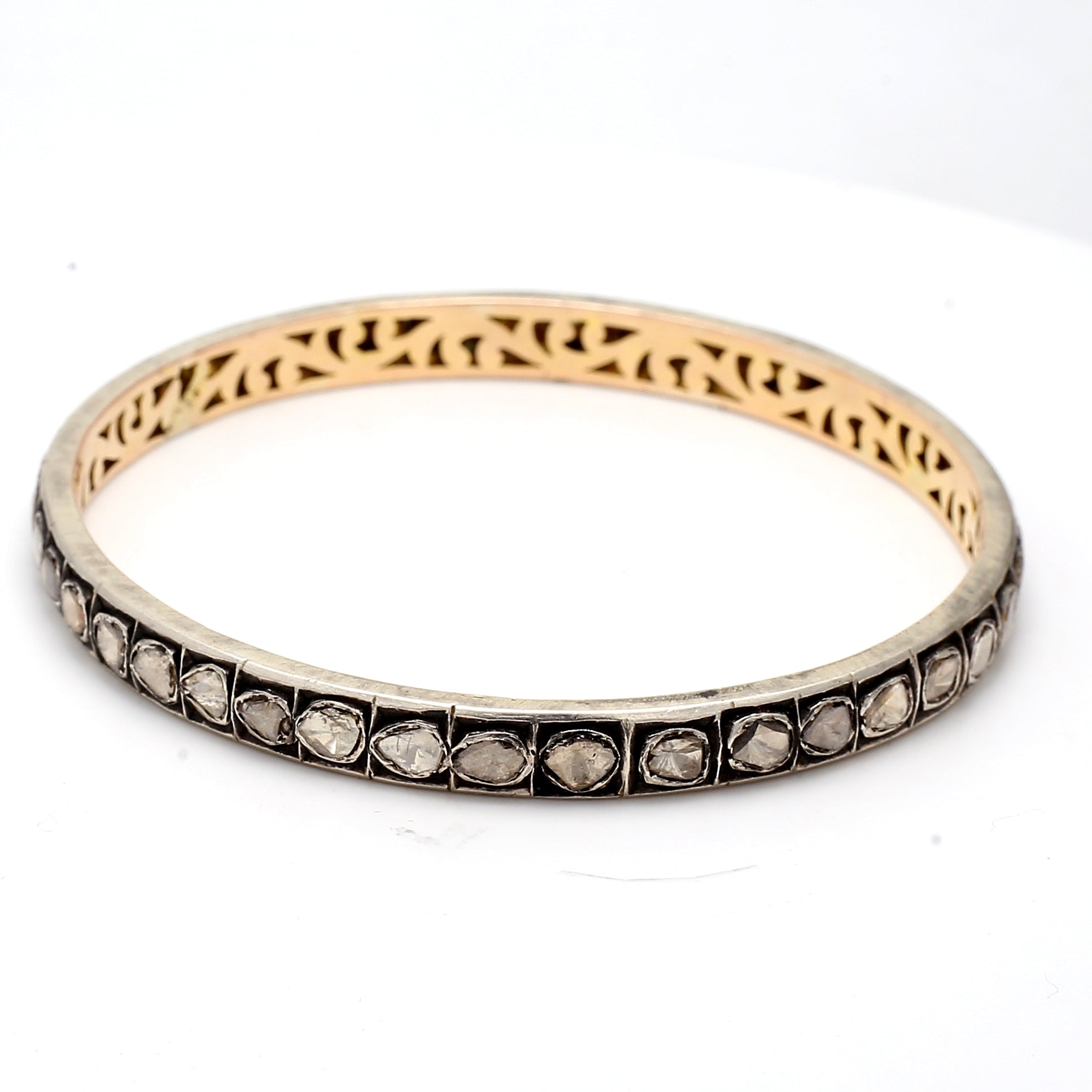 6.00 Carat Rose Cut and mixed cut I1 Diamond Gold/Silver Bangle Bracelet