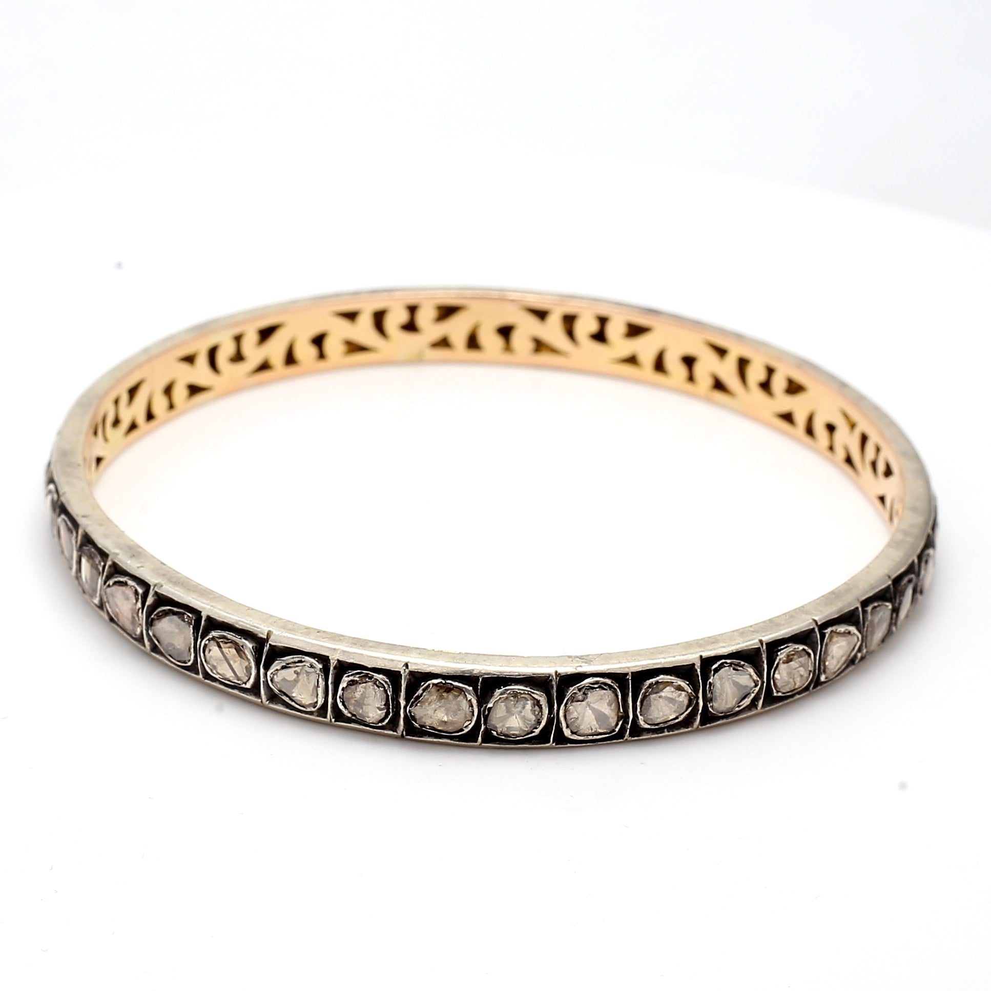 6.00 Carat Rose Cut and mixed cut I1 Diamond Gold/Silver Bangle Bracelet