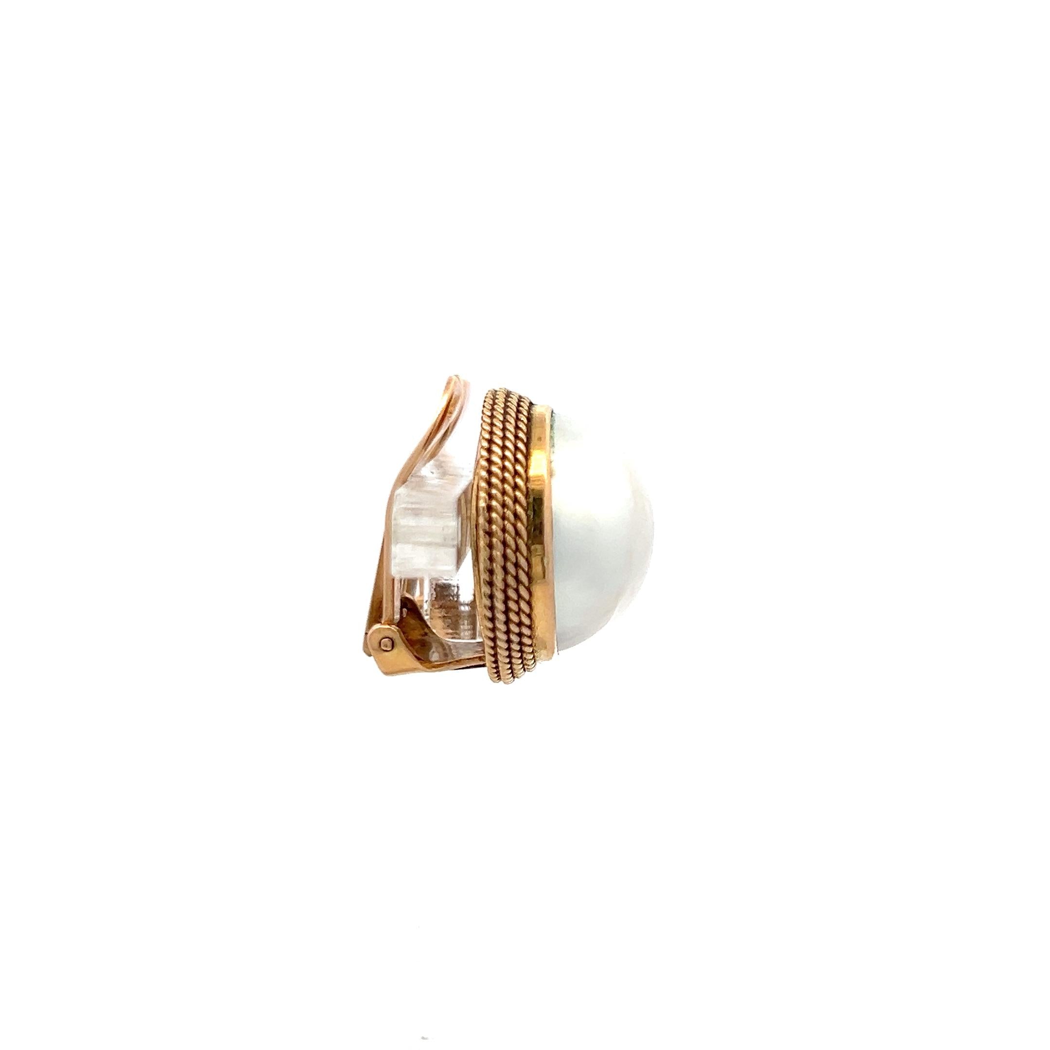 Vintage 14K Yellow Gold Clip-On Earrings with 14.8 MM Pearls