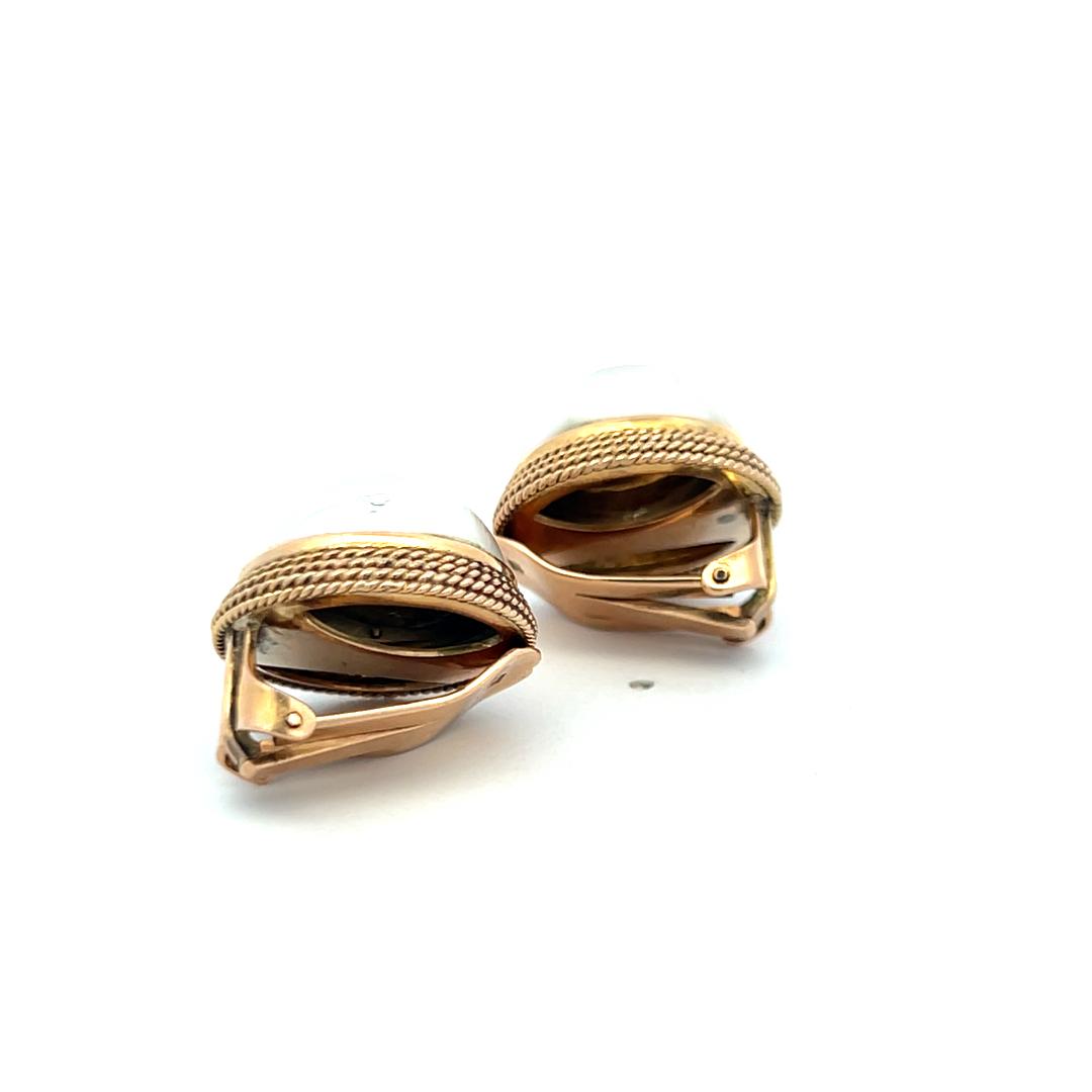 Vintage 14K Yellow Gold Clip-On Earrings with 14.8 MM Pearls