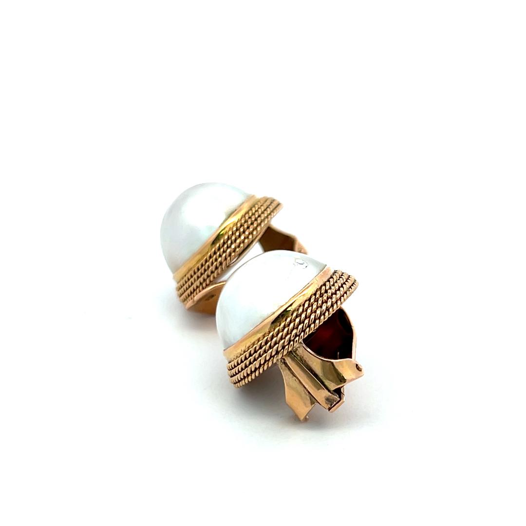 Vintage 14K Yellow Gold Clip-On Earrings with 14.8 MM Pearls