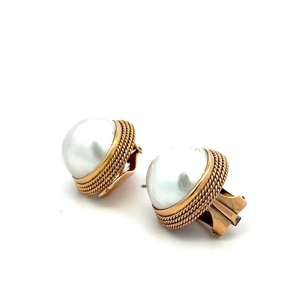 Vintage 14K Yellow Gold Clip-On Earrings with 14.8 MM Pearls
