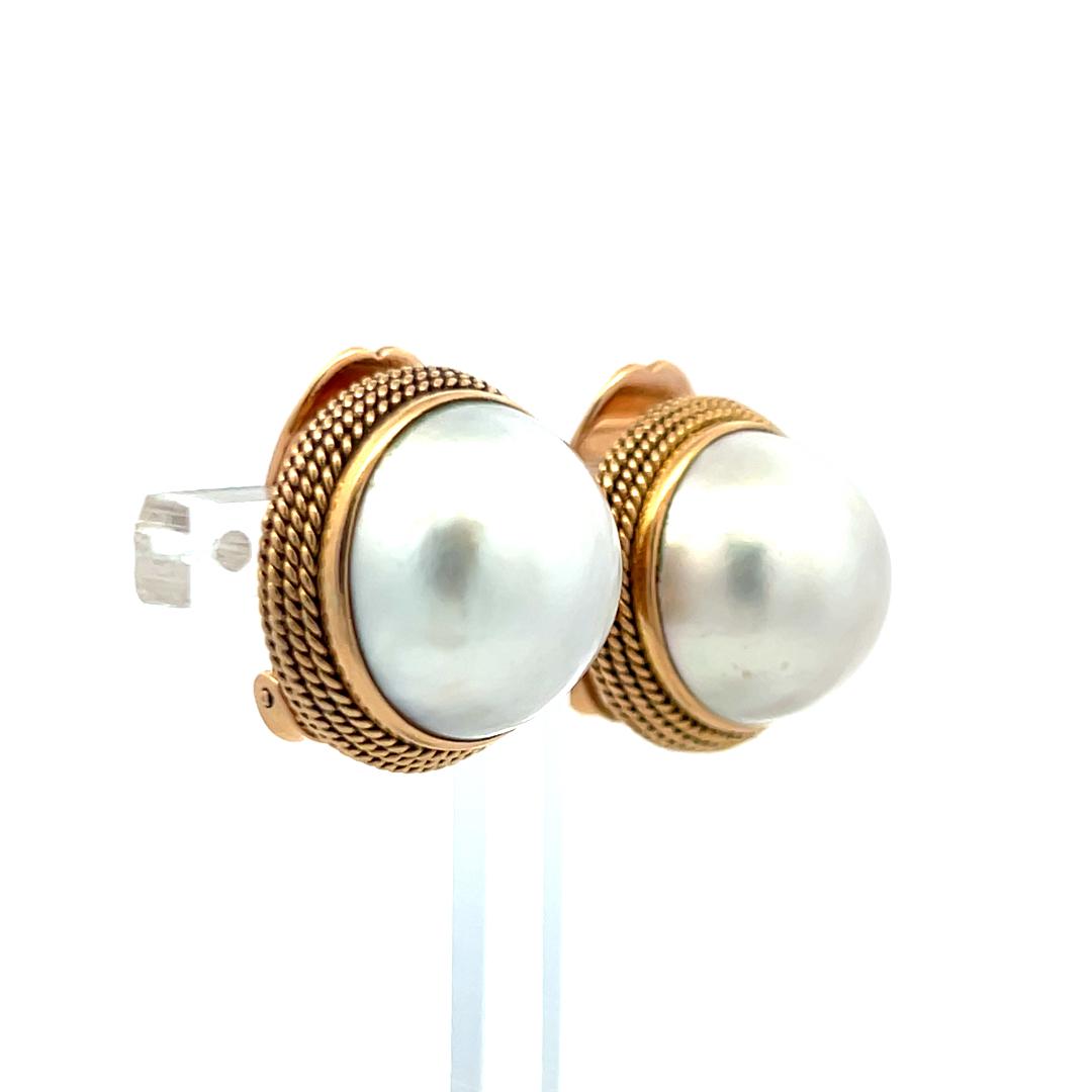 Vintage 14K Yellow Gold Clip-On Earrings with 14.8 MM Pearls