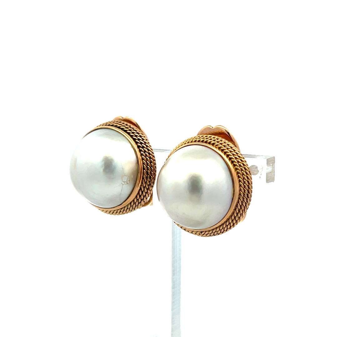Vintage 14K Yellow Gold Clip-On Earrings with 14.8 MM Pearls