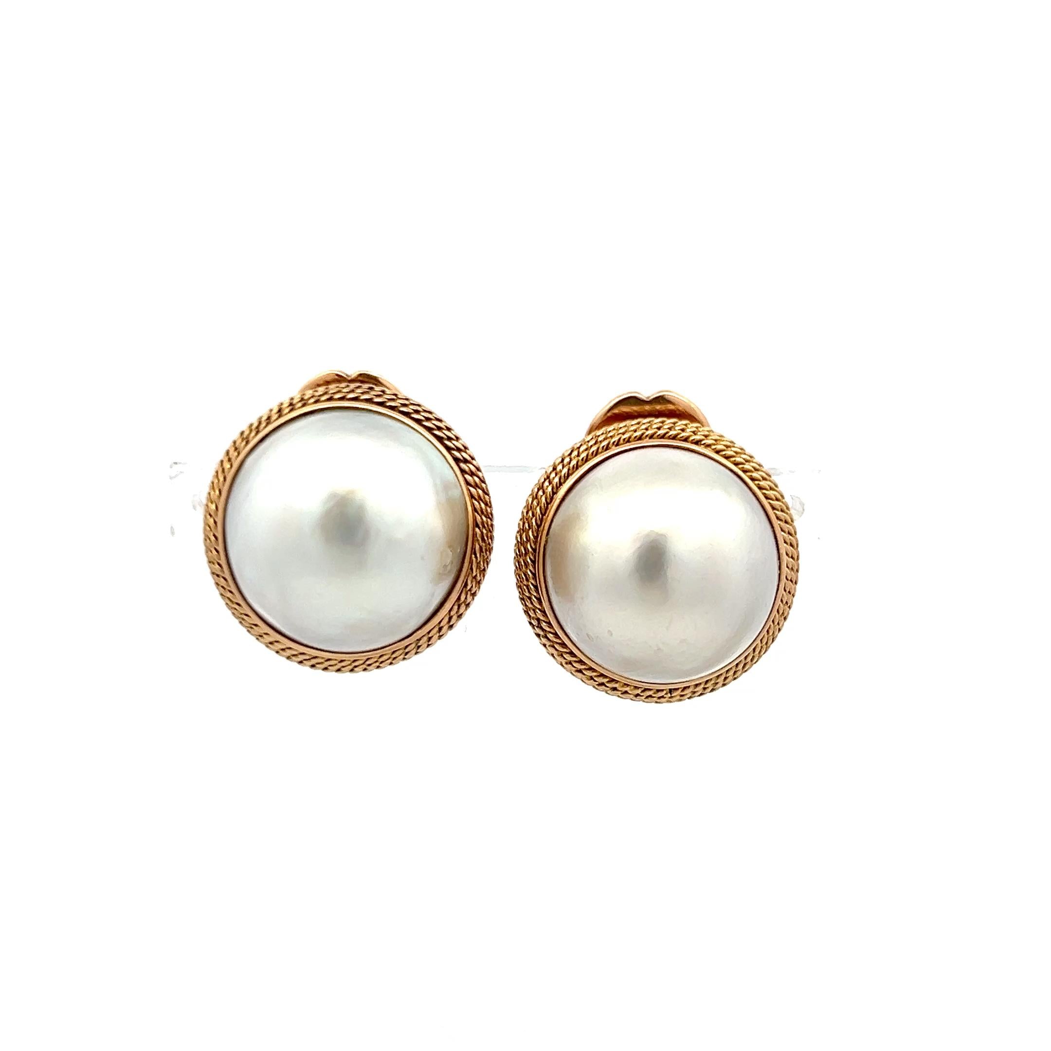 Vintage 14K Yellow Gold Clip-On Earrings with 14.8 MM Pearls