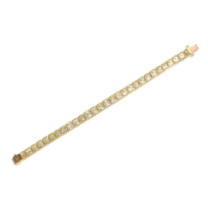 18K YG Tennis Bracelet with 43.35 Carat Radiant Cut Diamonds Fancy-lit GIA