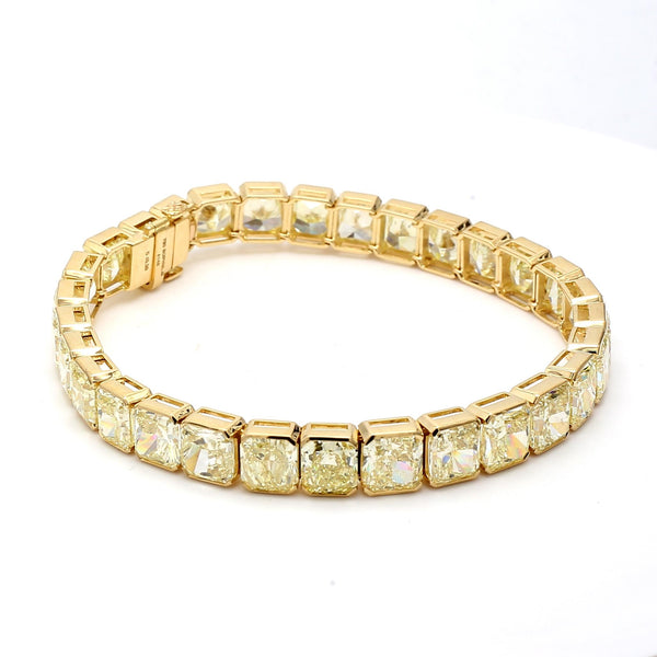 43.35 Carat Radiant Cut Fancy light yellow GIA Diamond 18K YG Tennis Bracelet