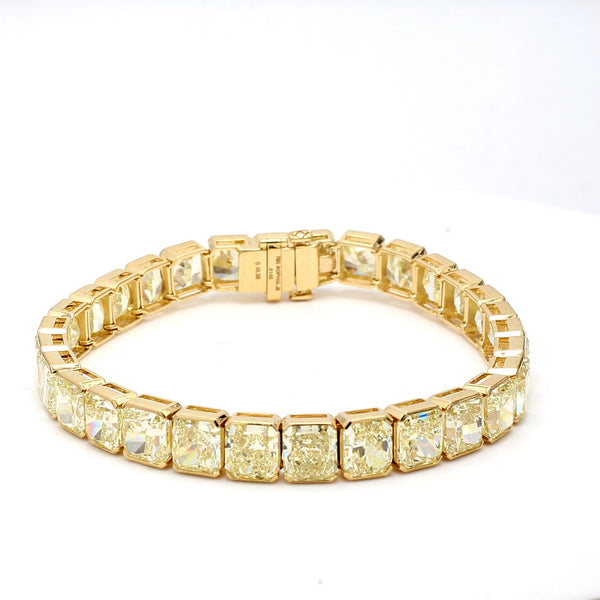 43.35 Carat Radiant Cut Fancy light yellow GIA Diamond 18K YG Tennis Bracelet