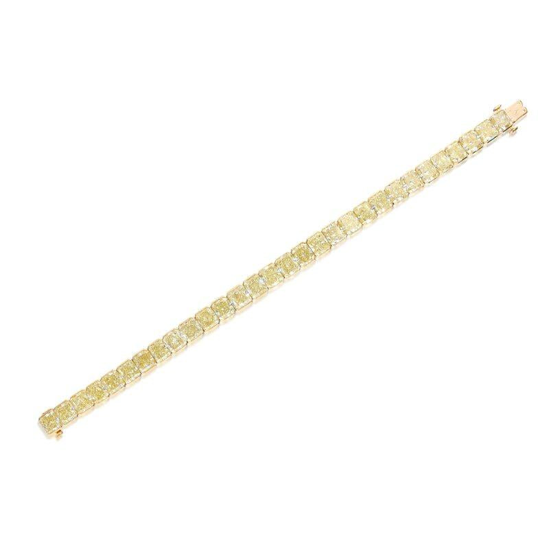 18K YG Tennis Bracelet with 43.35 Carat Radiant Cut Diamonds Fancy-lit GIA