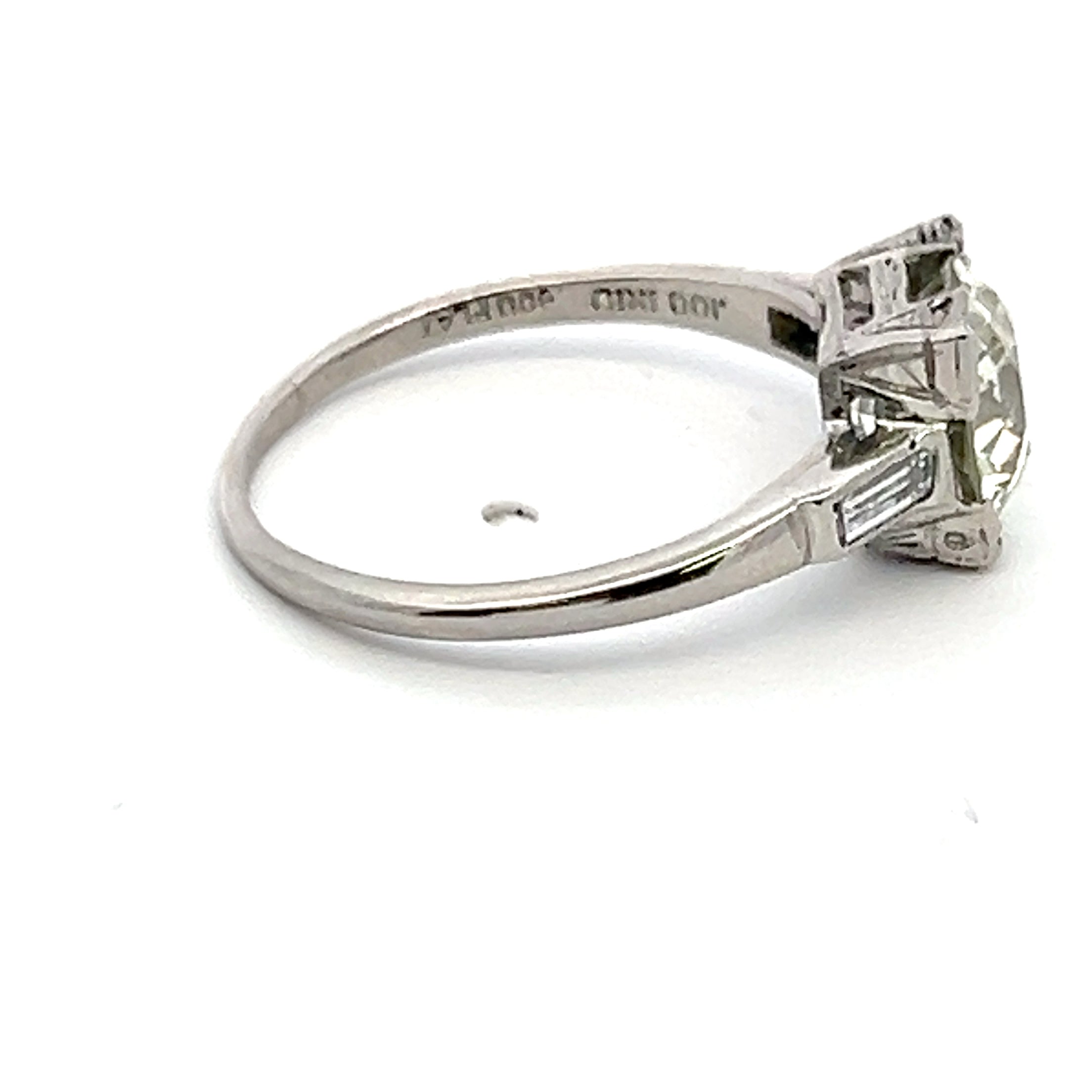 1.82 Carat Old European Cut O VS2 and Baguette Shape K VS1 Diamond Platinum Vintage Ring