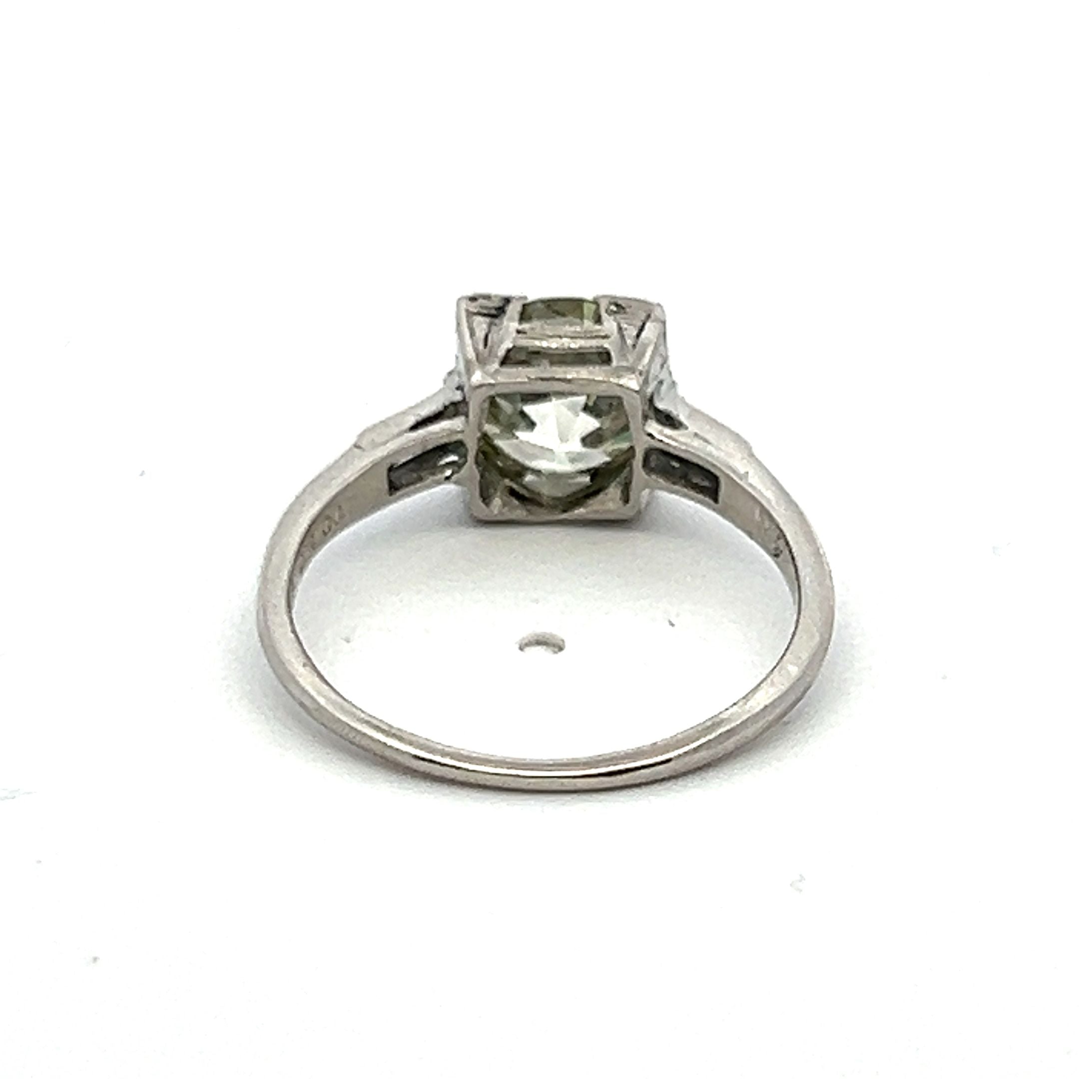 1.82 Carat Old European Cut O VS2 and Baguette Shape K VS1 Diamond Platinum Vintage Ring