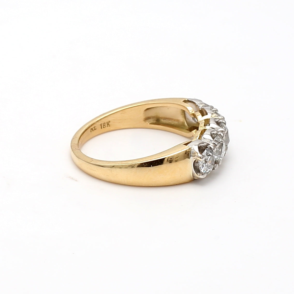 1.33 Carat Old European Cut H VS2 Diamond 18 Karat Yellow Gold Band Ring