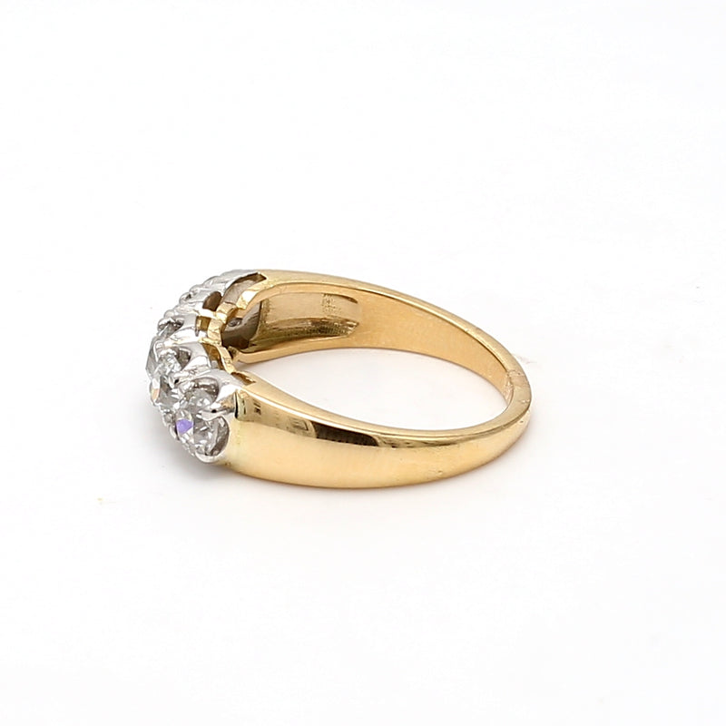 1.33 Carat Old European Cut H VS2 Diamond 18 Karat Yellow Gold Band Ring