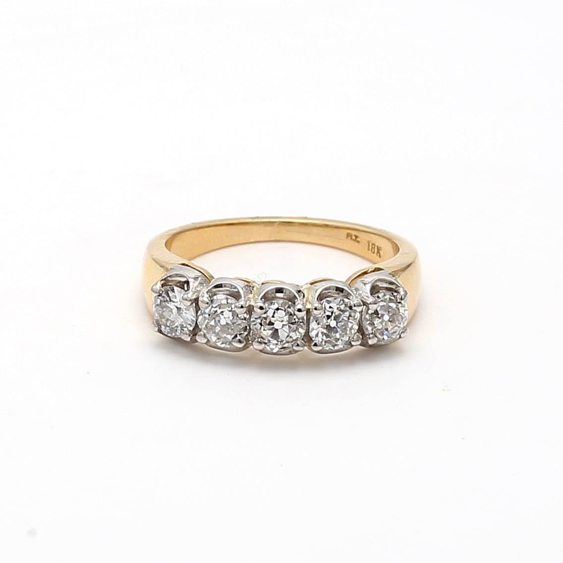 1.33 Carat Old European Cut H VS2 Diamond 18 Karat Yellow Gold Band Ring
