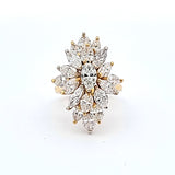 5.50 Carat Marquis Shape H SI1-SI2 Diamond 18 Karat Yellow Gold Cluster Ring