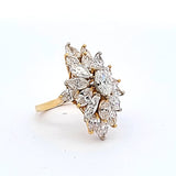 5.50 Carat Marquis Shape H SI1-SI2 Diamond 18 Karat Yellow Gold Cluster Ring