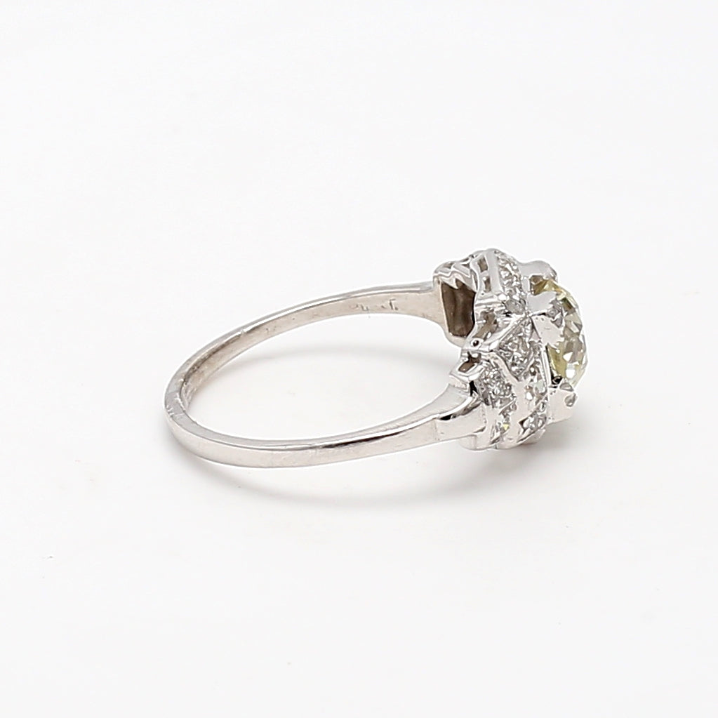 1.26 Carat Old European Cut L-K VS1-SI1 Diamond Platinum Art Deco Ring