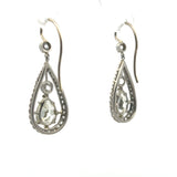 5.69 Carat Pear Shape and Old European Cut Diamond Platinum Wire Hook Earrings